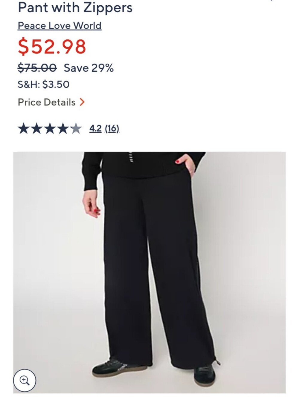 Peace Love World Women's Black Jogger Pant With Zippers Large